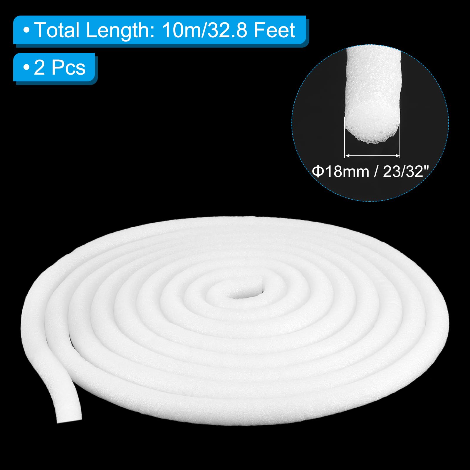 PATIKIL 23/32" X 32.8 Pies Backer Rod para Huecos Y Juntas, 2 Uds Rollos de Espuma de Calafateo para Rellenar Grietas Y Juntas, Sellador de Junta de Espuma para Hogar Automóvil