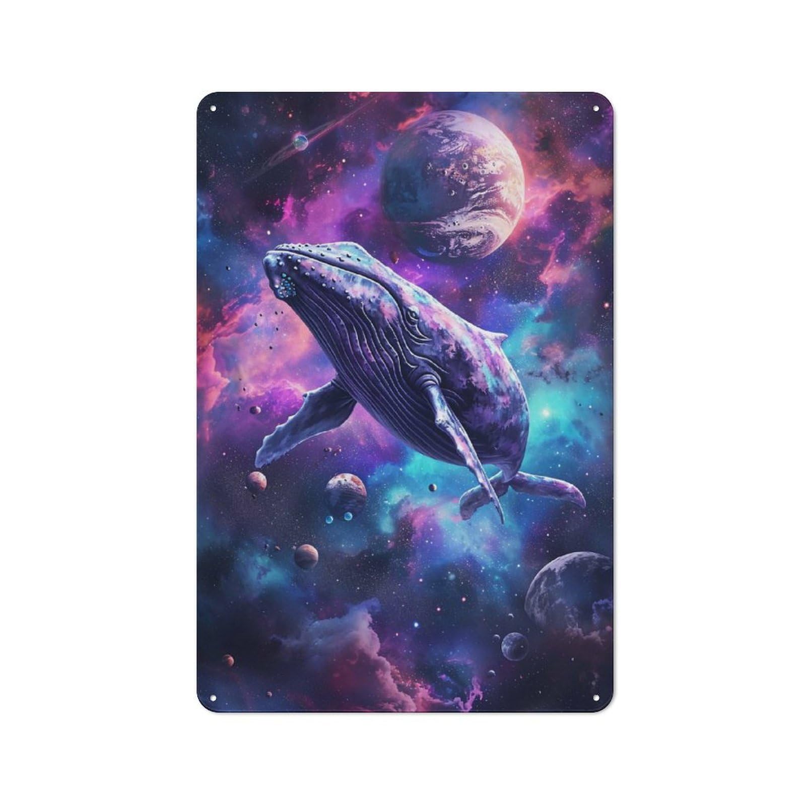 Junmoney Cosmic Whale-1 Cosmic Whale Retro Printed Metal Sign 30X20cm For Living Room Wall, Wall Decor For People Reorganising Living Room
