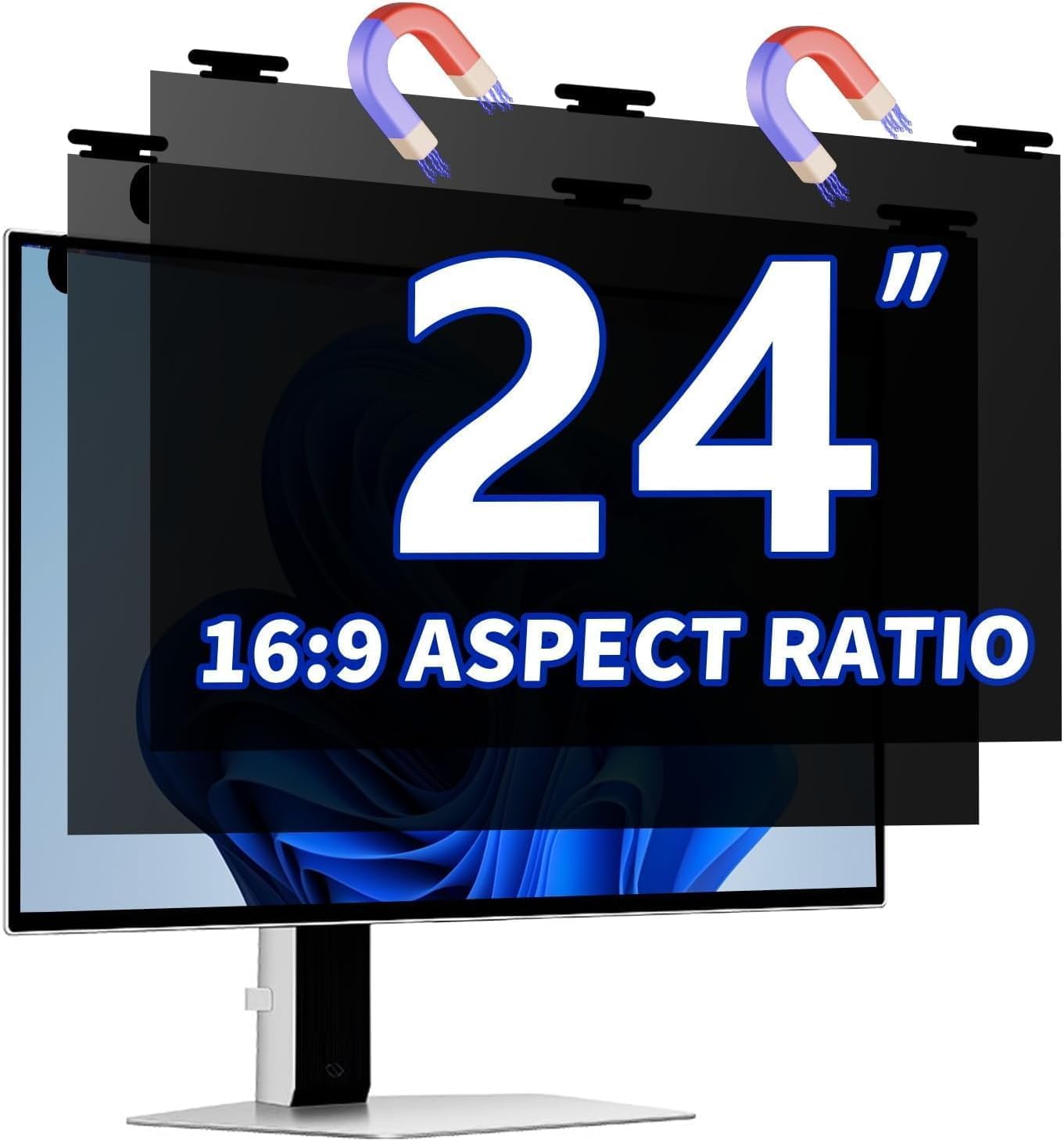[2 Pack] Magnetic Computer Privacy Screen Filter 24 Inch for 16:9 Widescreen Monitor Desktop PC, 24in Hanging Removable Anti Glare Blue Light