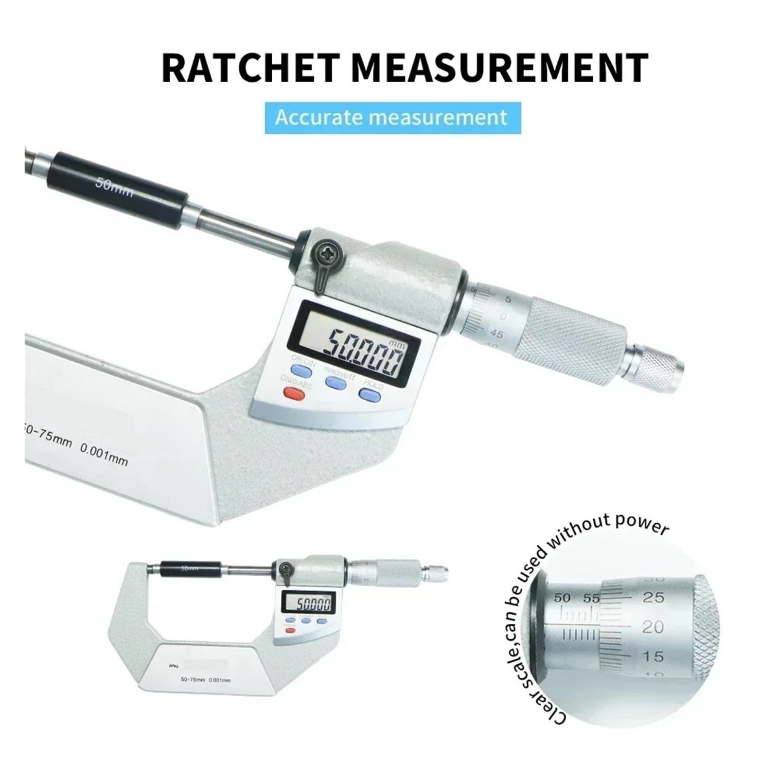 Mikrometr cyfrowy o rozdzielczości 0,001 mm, IP 65, 50-75 mm, narzędzia pomiarowe Zmierz wszystko
