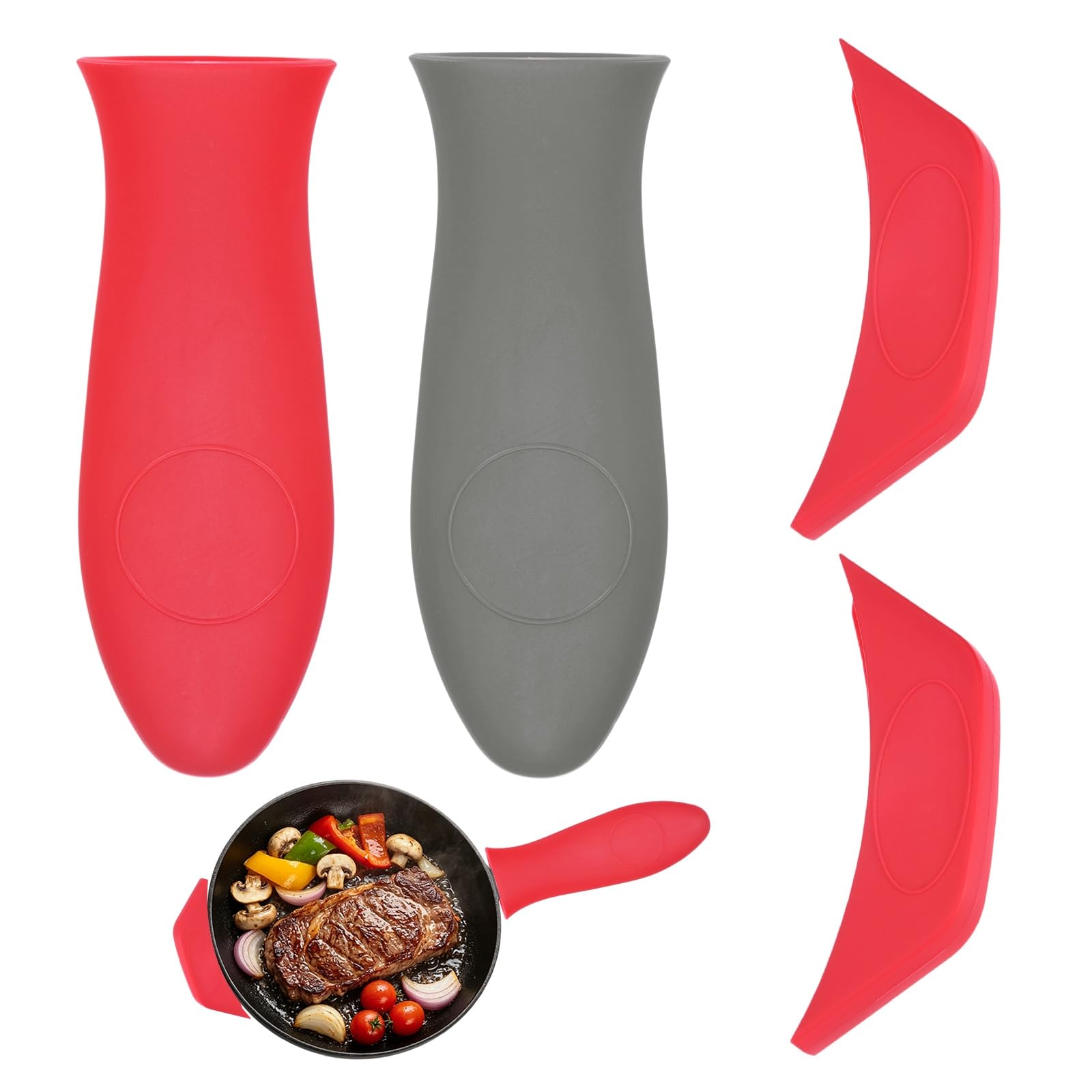 M METERXITY 4-Pack Silicone Cast Iron Handle Cover Pot Holders, Red, Gray