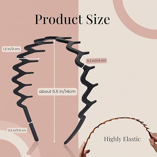Miniatura 7 de Diademas en zig zag para mujeres y hombres, diadema ondulada de plástico antideslizante con peine de dientes, diademas clásicas de los años 90,