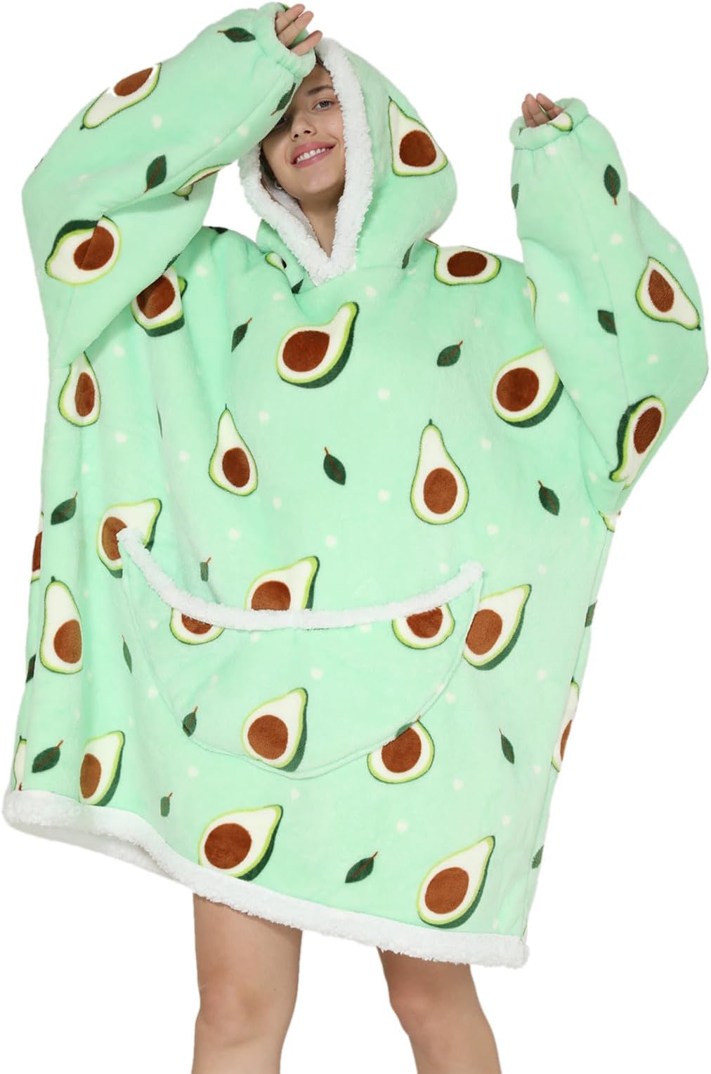 Green Avocado Patttern Print Hooded Blanket main image 0