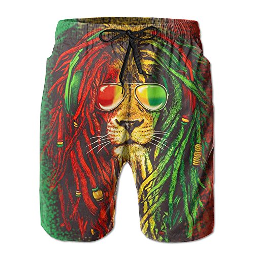 Reggae Rasta Flag Lion Men's Printing Quick Dry Beach Board Shorts Swim Trunks XL