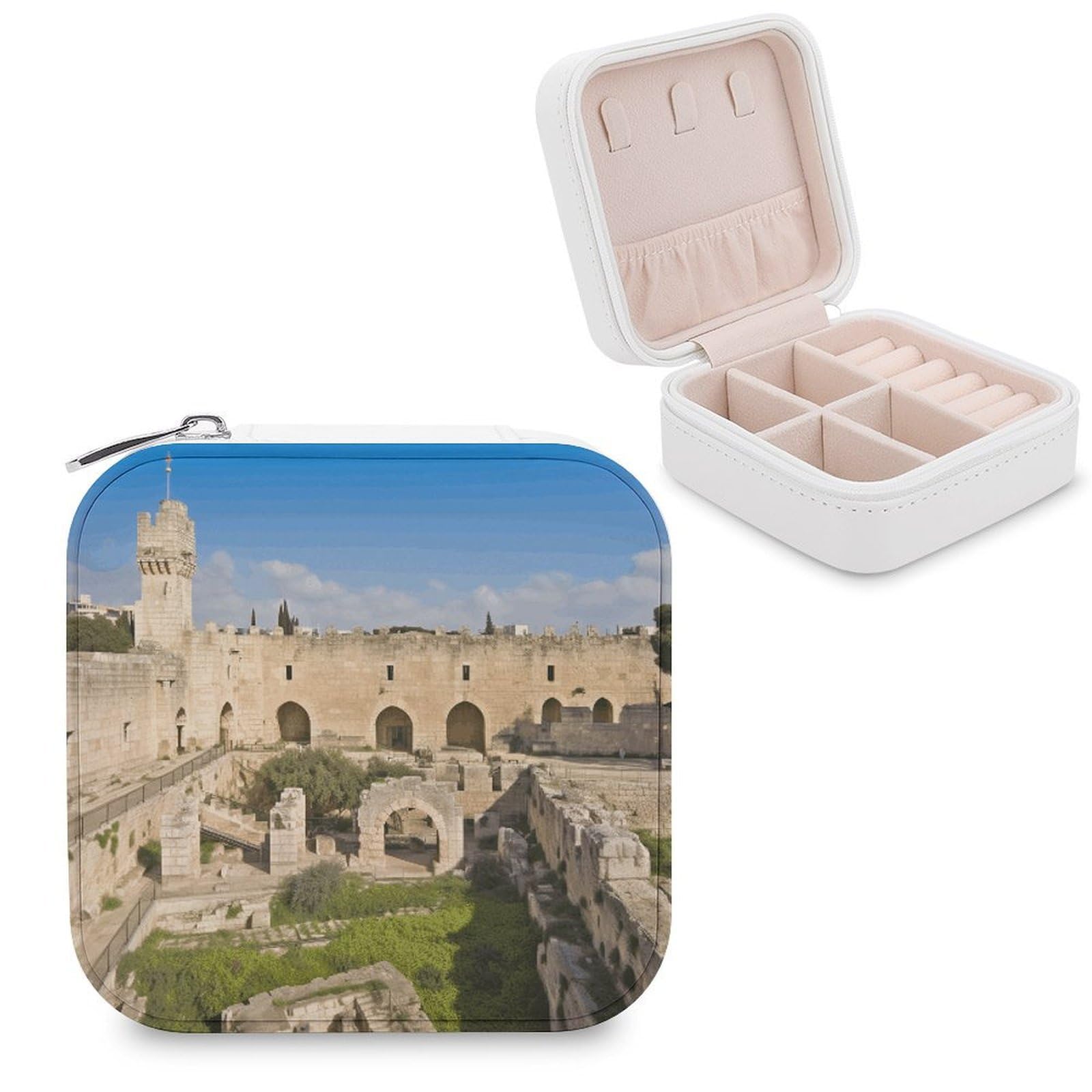 VstaDank Israel at The Tower of David Jewelry Box Exquisite Leather Jewelry Organizer Portable Trinket Organizer Fashion Travel Jewelry Case for Rings Earrings Necklaces Unique Gifts for Women