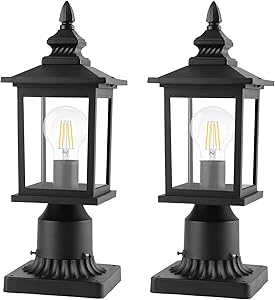 PARTPHONER 2 Pack Outdoor Post Lights with Pier Mount Base, Waterproof Outside Pole Lantern Light Fixture, Exterior Lamp Post Lantern Head with Clear Glass Panels for Garden, Patio, Pathway (6 Inch)