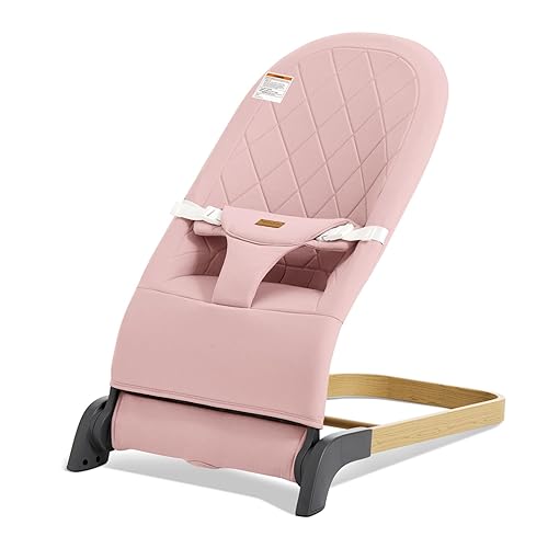 Miniatura 13 de Bouncer plegable para bebé, asiento para bebé con 3 alturas ajustables, balancín portátil para recién nacido, asiento ergonómico para rebote Beige