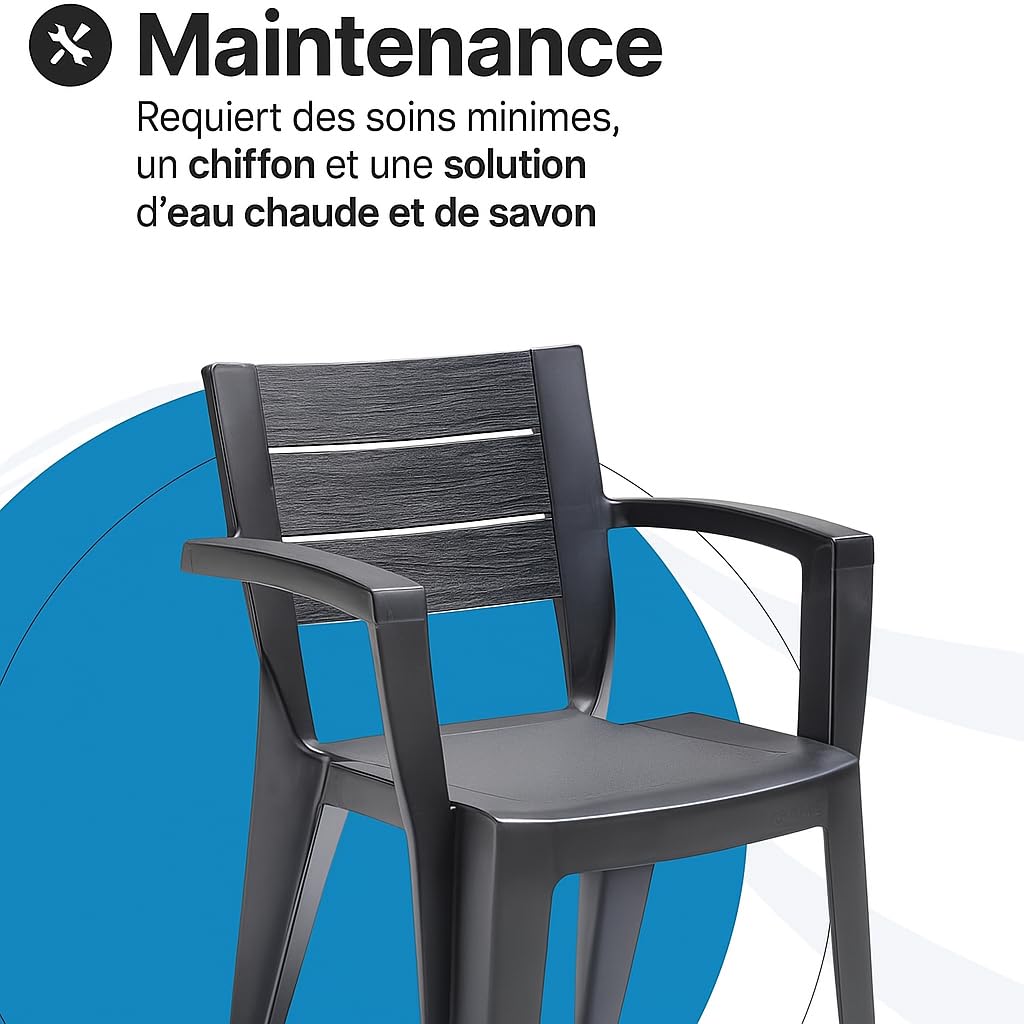 Tomaino - Lot de 6 chaises de jardin en plastique maya - empilables avec accoudoirs et dossier à lattes - Chaise de jardin pour extérieur, terrasse ou bar - Noir