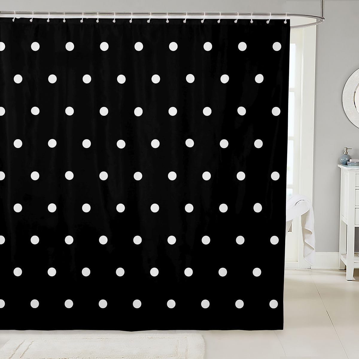 Feelyou Black White Polka Dot Shower Curtain Cute Polka Dot Bath Curtain Fashion Simple Bathroom Waterproof Accessories with 12 Hooks Kawaii Modern Waterproof Polyester,72x84 Inches