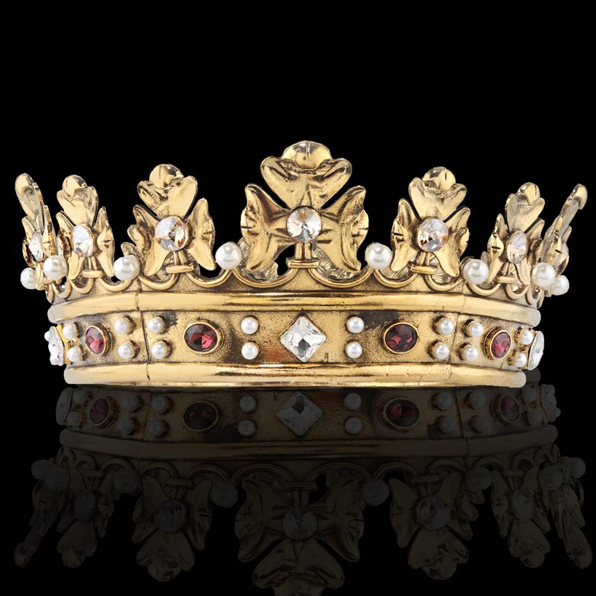 Barokowa królewska korona męska metalowa korona do włosów księcia pełne koło urodziny przyjęcie akcesoria do włosów na bal cosplay quinceanera, Small Size 6.1" Diameter, Kryształ górski, Kryształy