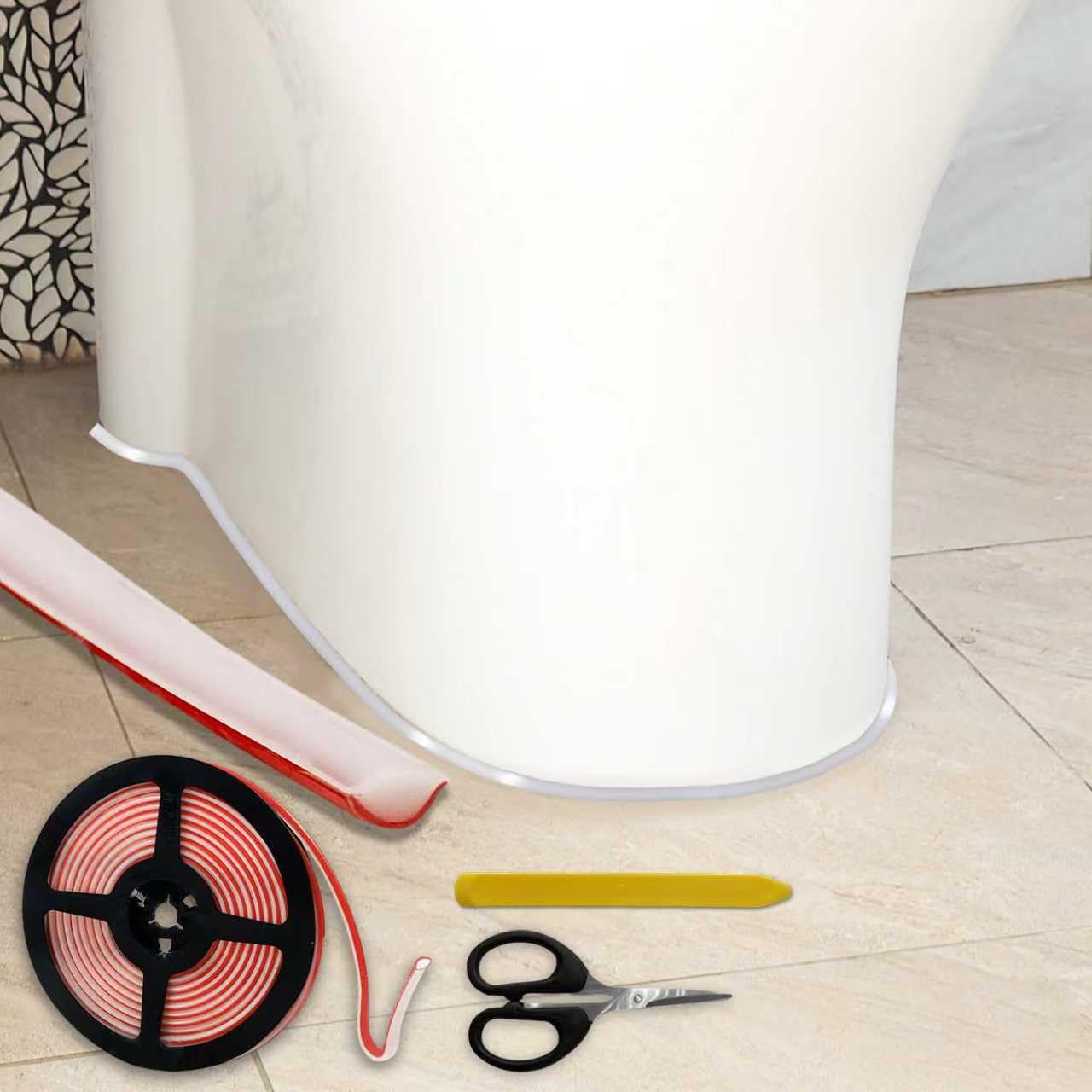 Caulk Tape 0.3" x 16.4' - Triangular Cross-Section Waterproof Self-Adhesive Narrow Caulking Strip for Bathroom Kitchen Bathtub Toilet