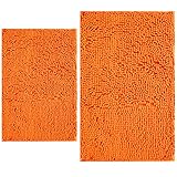 BOANKODU Bathroom Rugs Sets 2 Piece, Extra Soft Chenille Bath Mat Ultra Absorbent Bathroom Rug, Bathroom Mat with Non-Slip Bottom, Machine Washable Bath Rugs (20x32 Inch + 16x24 Inch, Orange)