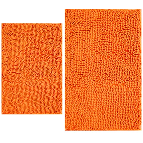 Image of BOANKODU Bathroom Rugs Sets 2 Piece, Extra Soft Chenille Bath Mat Ultra Absorbent Bathroom Rug, Bathroom Mat with Non-Slip Bottom, Machine Washable Bath Rugs (20x32 Inch + 16x24 Inch, Orange)