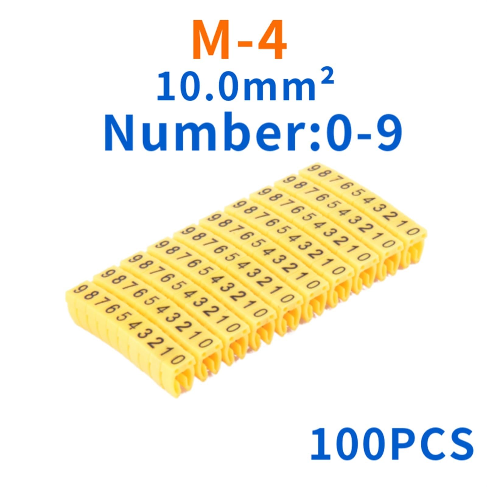 Etykiety do kabli, 100/150 szt. kolorowych znaczników kablowych typu C z etykietą numeryczną do sieci przewodów 2-10 mm(Yellow M 4(10.0mm))