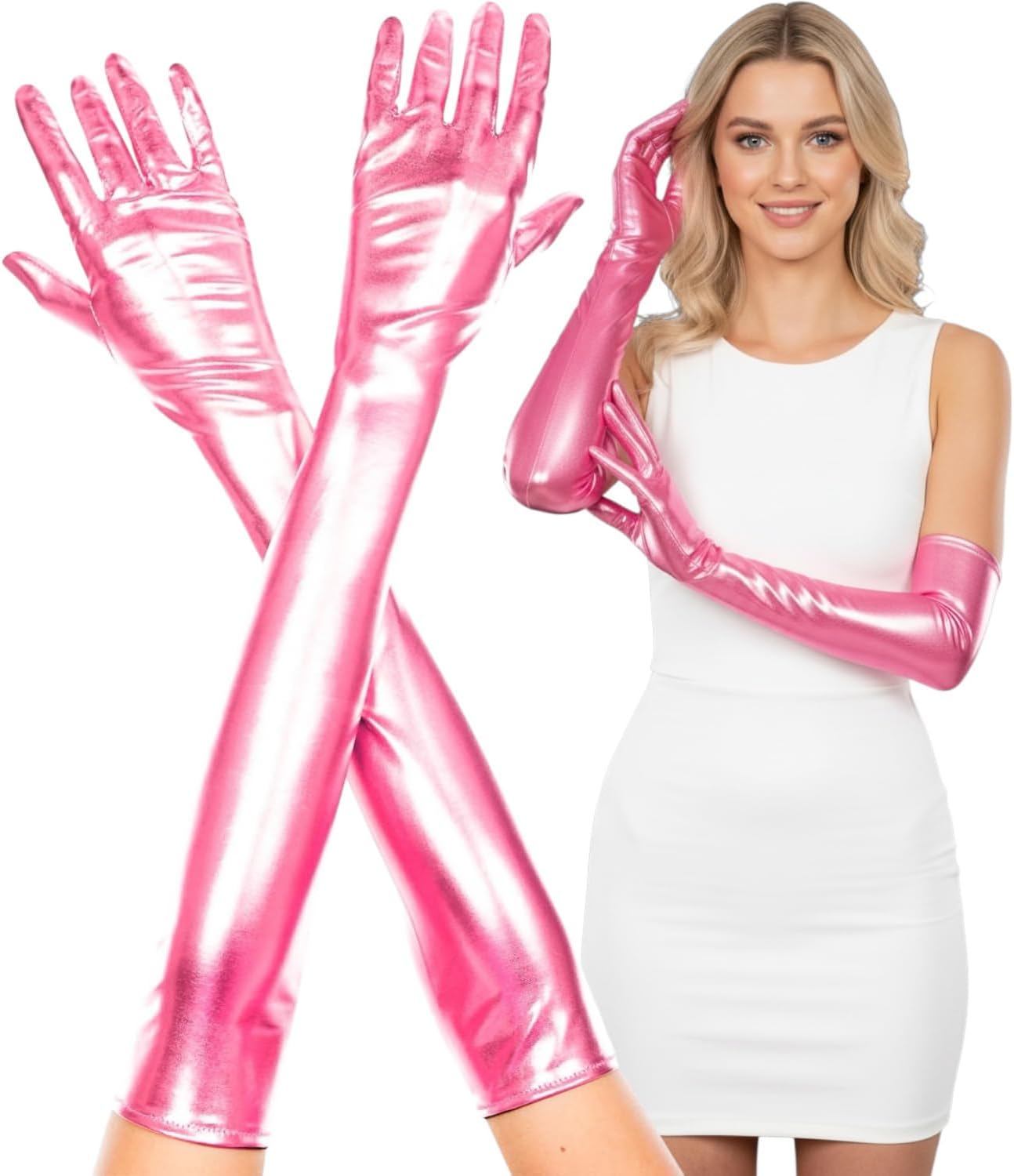 ToBeInStyle Women’s Above Albow Long Metallic Shiny Wet Look Novelty Gloves