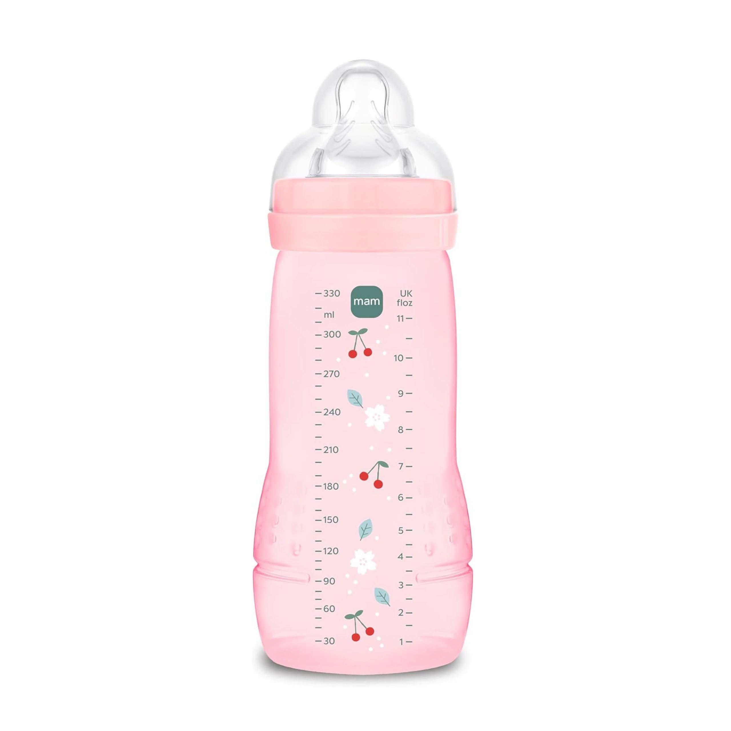 MAM Biberon Easy Active Baby Bottle 330 ml, Biberon MAM per bambini attivi ergonomico e pratico, Accessori neonato 4+ mesi per l'allattamento con tettarella misura 3 piatta e simmetrica, Rosa