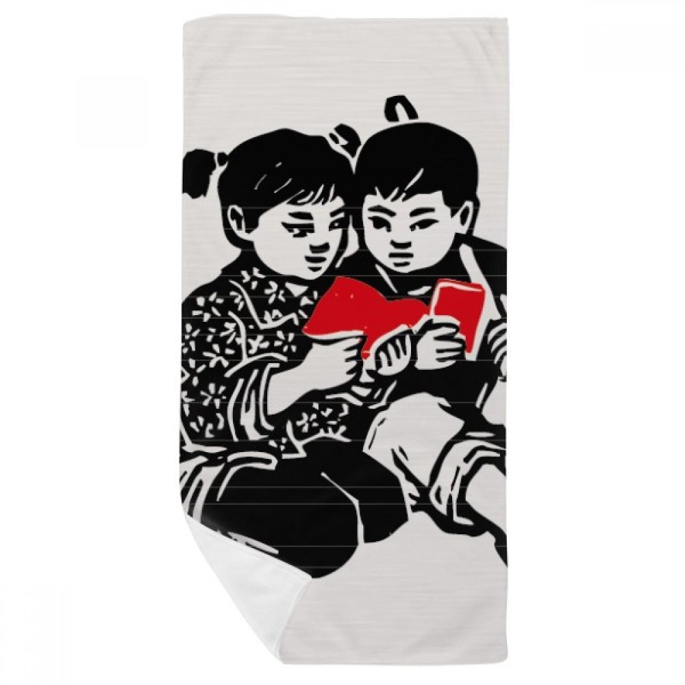 Serviette de bain doux 35x70cm multicolore avec motif livre et sac à dos