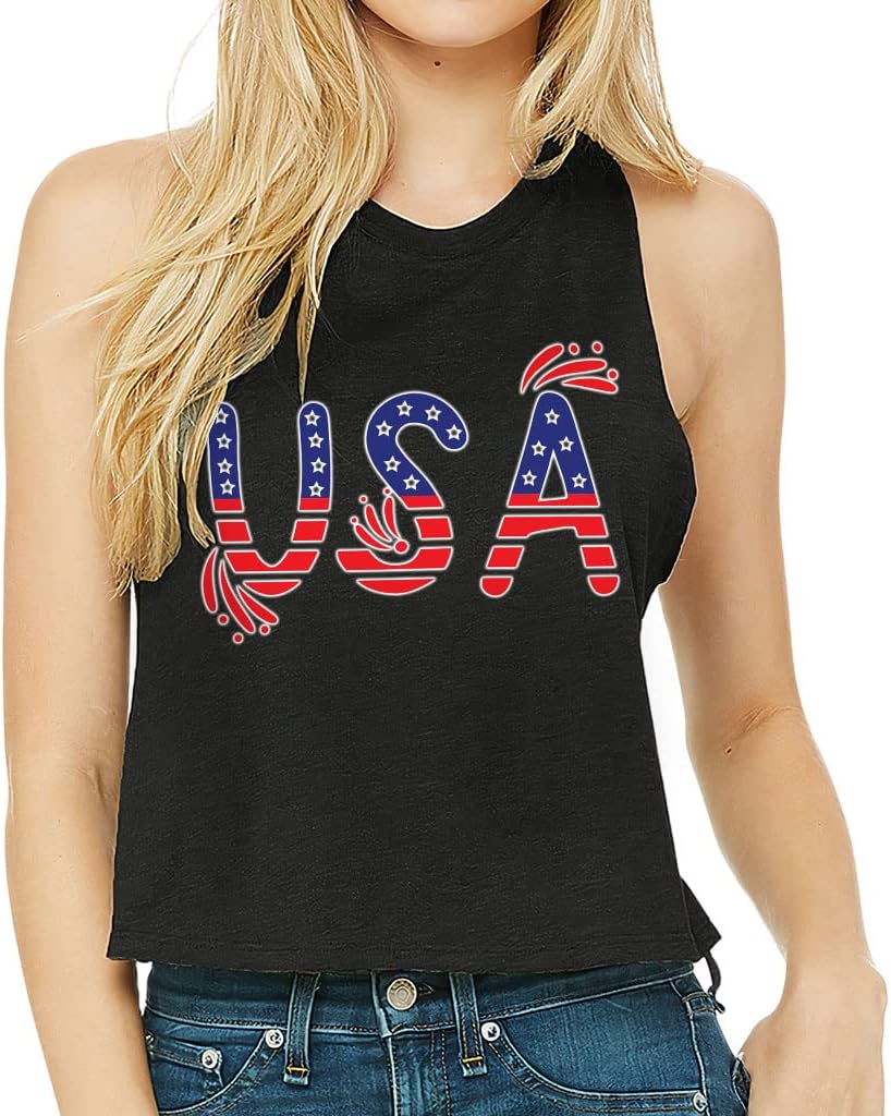 USA Racerback Cropped Tank - American Design Women's Tank - Unique Tank Top