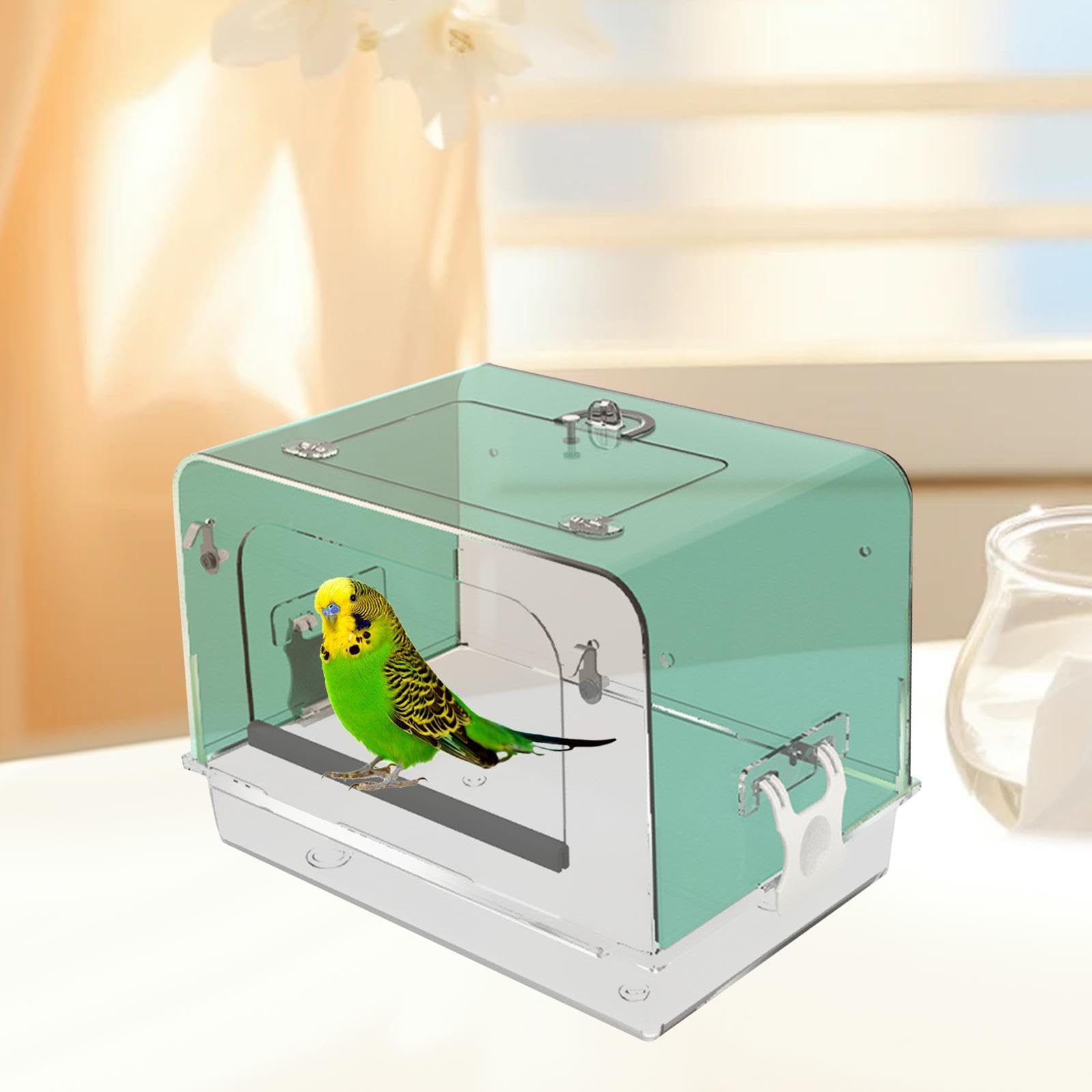 Vasca da Bagno per pappagalli con Ganci, Scatola da Bagno in Gabbia per Uccelli Domestici, Box Doccia per Vasca da Bagno in Acrilico per pappagalli, Verde