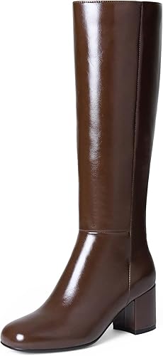 iiimmu Knee High Boots for Women Round Toe Chunky Heel 2.5 IN Tall Boots Side Zi