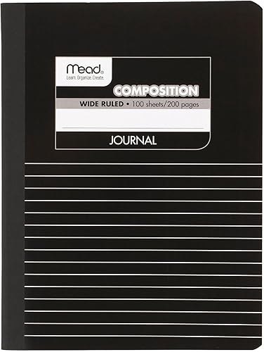 Mead Cuaderno de composición, papel rayado ancho, 9-34 pulgadas x 7-12 pulgadas, 100 hojas por libro de compensación, negroblanco (09920)