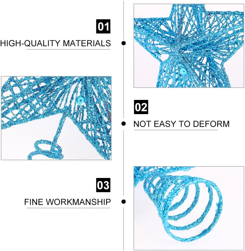 Christmas Tree Topper Star - Metal Christmas Treetop Hallow Wire Star Topper - Glittering Xmas Tree Decoration Ornaments for Xmas Home Decoration (6 inches, Blue) image 3