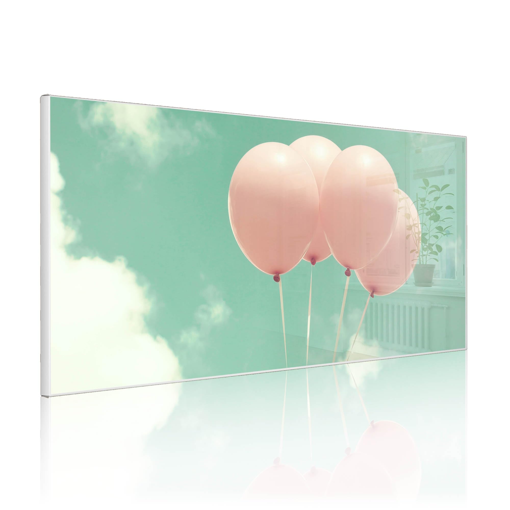 banjado Magnettafel Metall 78 x 37cm - beschreibbare Magnettafel - Metall Pinnwand als Memoboard - Magnetwand Küche, Büro, Kinderzimmer Weiß inkl. 4 Magnete & Montageset - Motiv Rosa Ballons