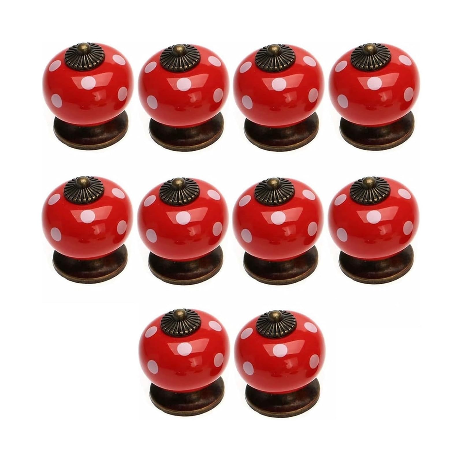 Opeximatun Red Ceramic Drawer Knobs, 10 Ceramic Round Cabinet Handles Single-Hole Drawer Pulls Door Knobs 34X38mm(Red)
