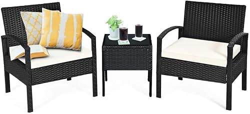 Nightcore 3 Pieces Outdoor Patio Furniture Set, Rattan Conversation Chair