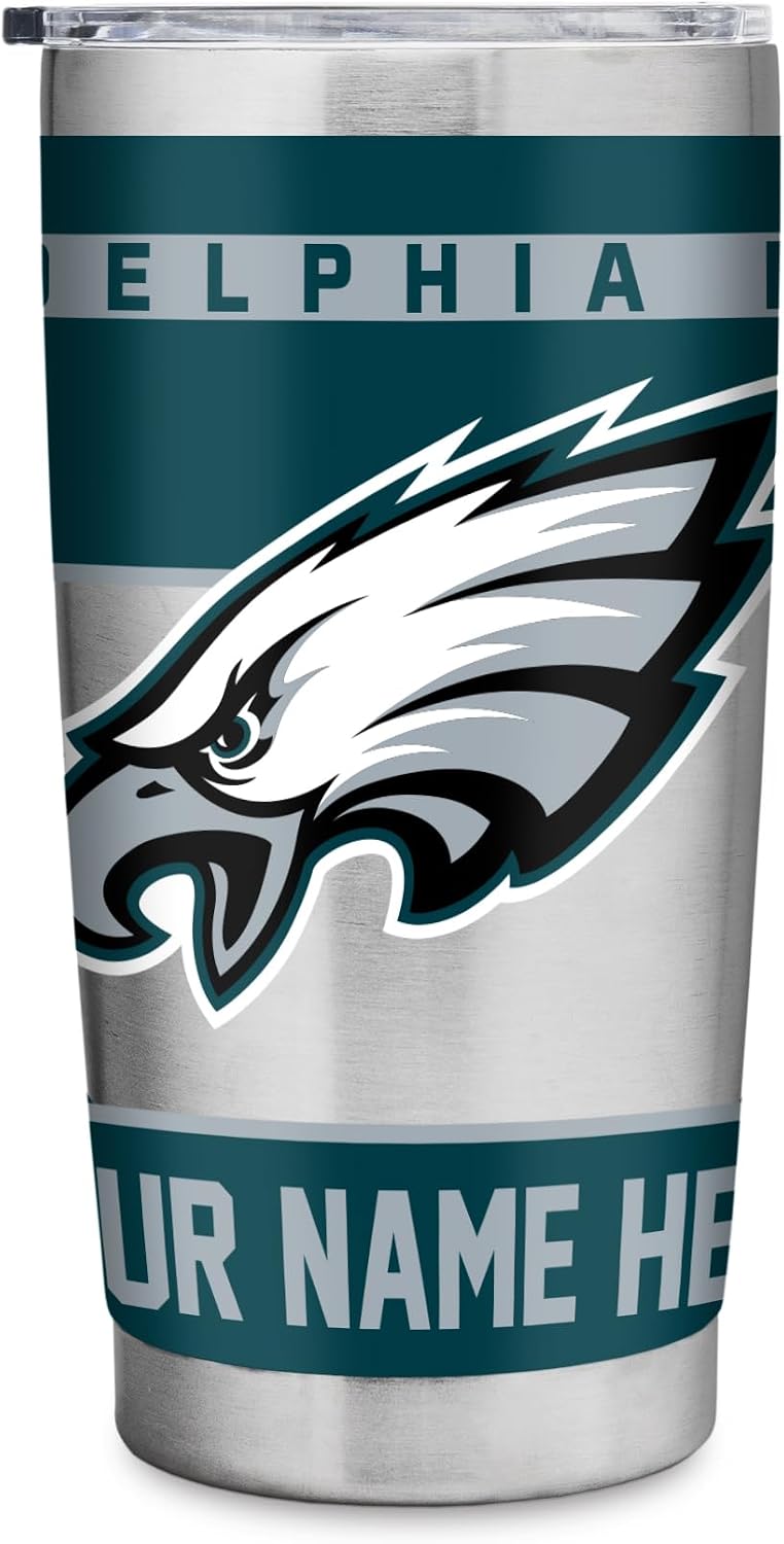 Personalized Philadelphia Eagles 20 oz Stainless Steel Insulated Tumbler with Lid, Custom Name NFL Fan Drinkware, Uniquely Original