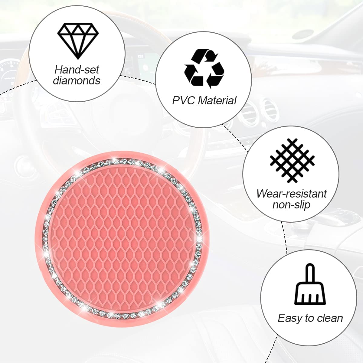 Sottobicchieri per auto scintillanti, sottobicchieri per portabicchieri