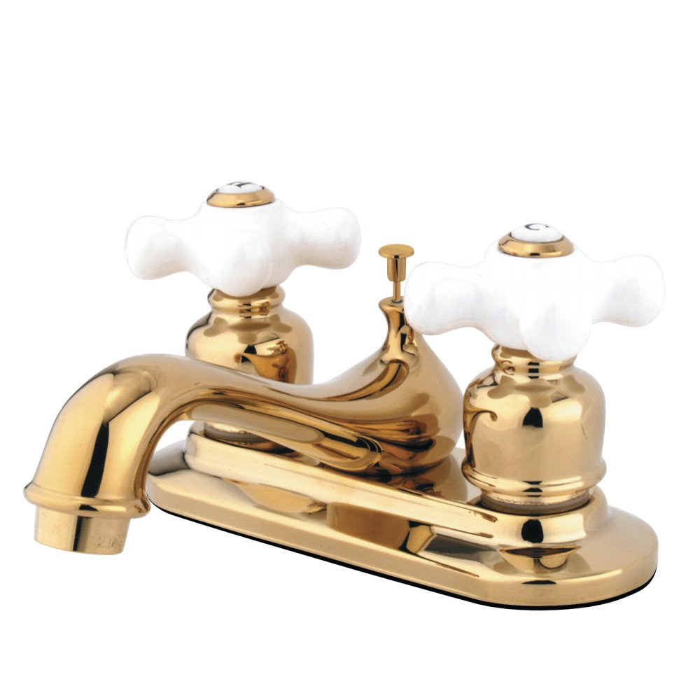 Kingston Brass KB602PX Restorasyon 10 cm Merkez Seti Porselen Çapraz Saplı Lavabo Musluğu, Cilalı Pirinç