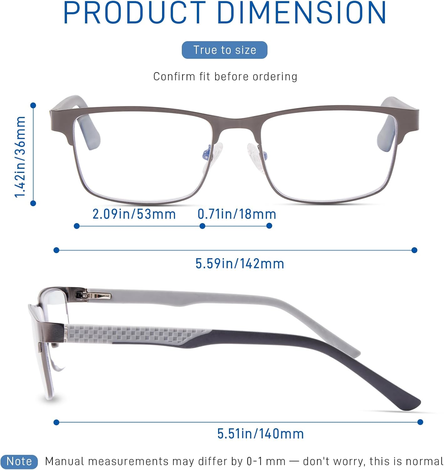 2 Pack Men's Progressive Multifocal Reading Glasses,Rectangle Metal Frame with Spring Hinge Silicone Temple Blue Light Blocking Lenses Computer Readers Anti Eyestrain,2.5x - Image 2