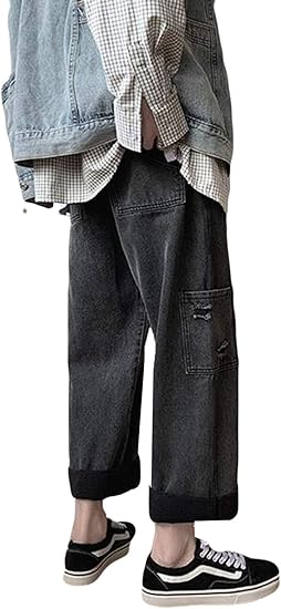 Amazon Debangniジーンズ ジーパン メンズ ゆったり ファッション 秋 ワイドパンツ ガウチョパンツ 韓国風 かっこいい 黒 デニムパンツ ロング丈 無地 カジュアル カーゴパンツ ワーク アウトドア ジーンズ 通販