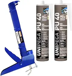 Kit Aplicador de Silicone Fechado Starfer + 2 Cola Adesivo Selante PU 40 Preto 400g Unipega Construção e Vedação
