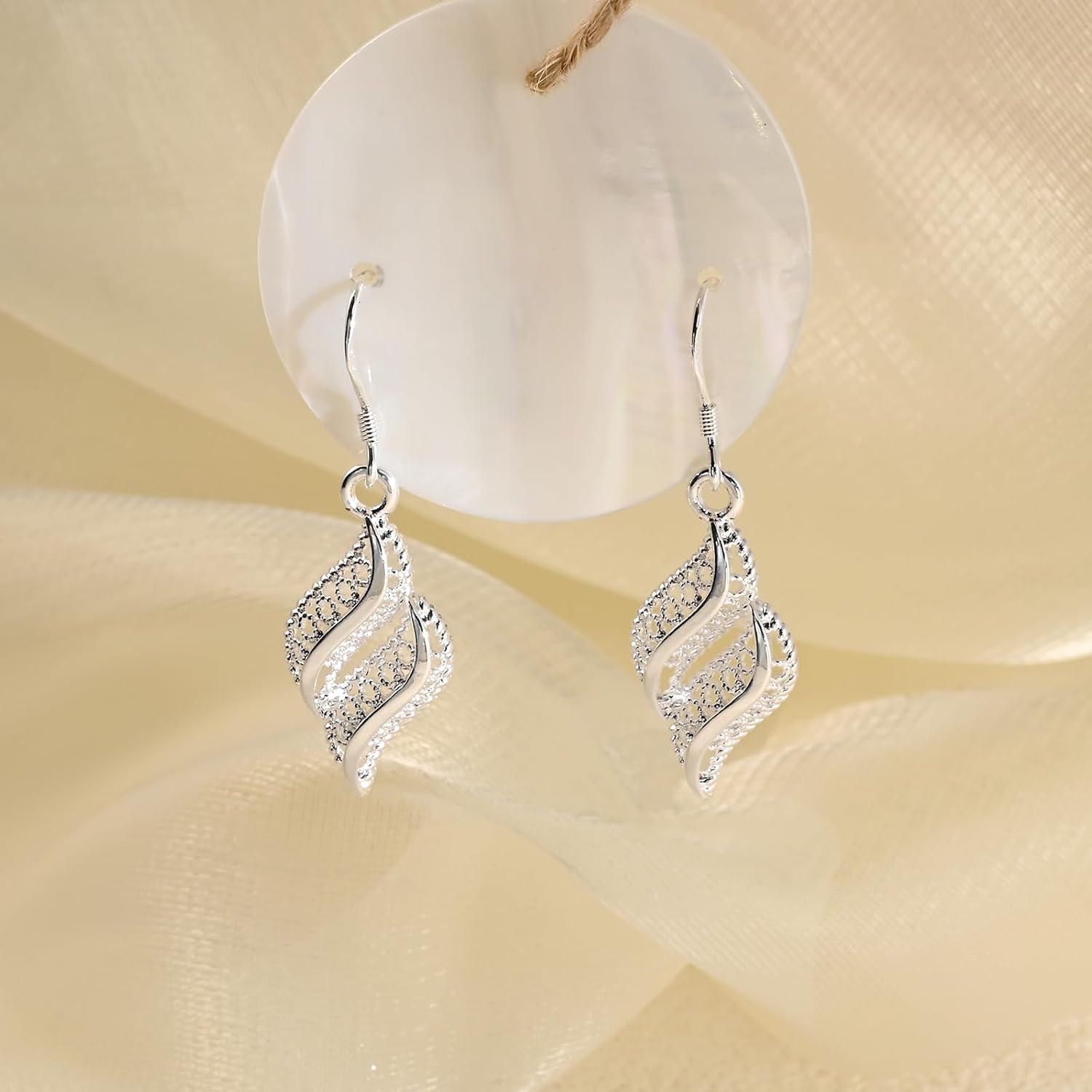 925 Sterling Silver Filigree Leaf Dangle Earrings for Women Spiral Twist Drop Earrings Boho Style Lightweight Dangling - Image 6