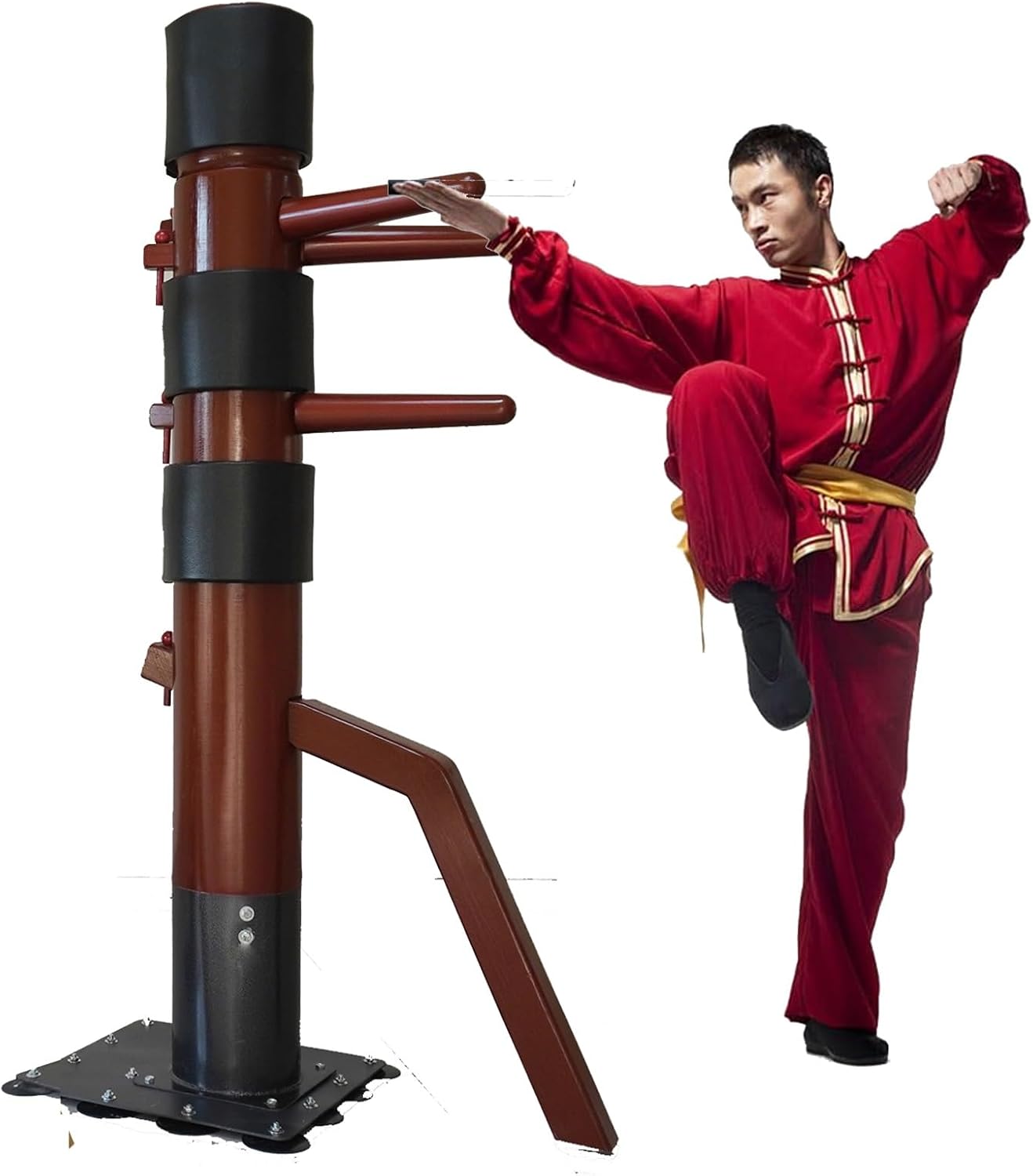 Chinese Kung Fu Wing Chun Dummy with Rugged Base, 150-180cm Height Wing Chun Training Gear with 3 Striking Pad, Multifunction Strength Training Device, for Kung Fu Lovers Multi-sports(High160cm/62.9in