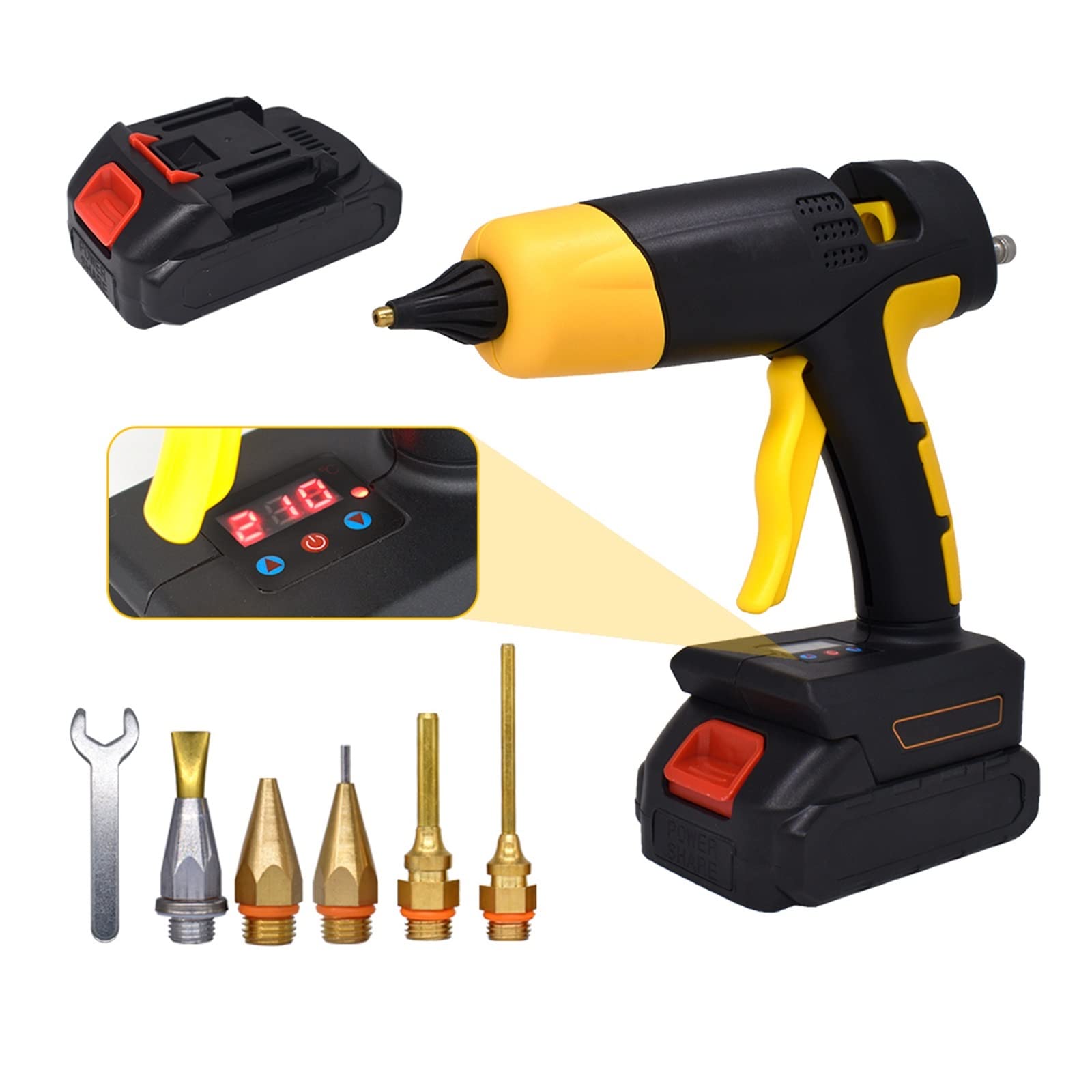 Pistola Silicona Eficiente Herramienta de pistola de pegamento caliente inalámbrica de 21V 120W con termostato de pantalla digital Batería reemplazable Use barras de pegamento de 11 mm for el hogar DI