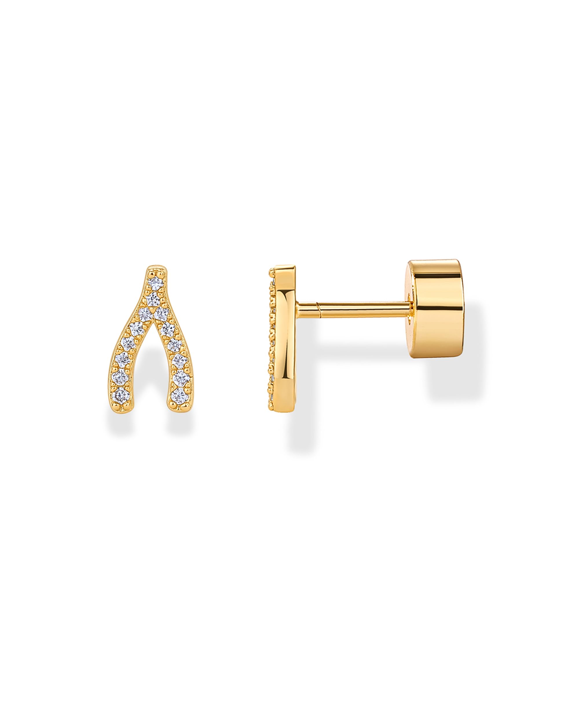 PAVOI Dainty Flat Back Earrings for Women, 14K Gold Plated CZ Stud Piercing