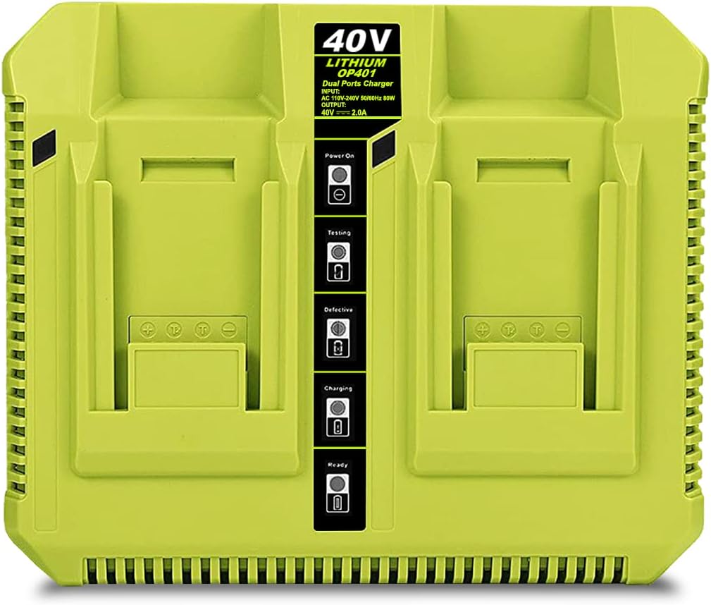 40V Battery Charger for Ryobi 40-Volt Cordless Tools Battery Charger, Atcuji 40V Dual Battery Charger OP401
