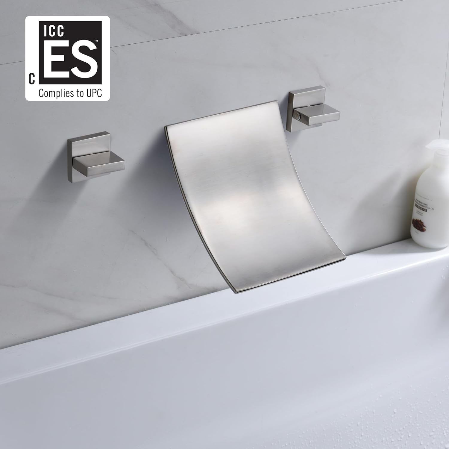 SUMERAIN Wall Mount Waterfall Tub Faucet 3 Hole Brushed Nickel Bathtub Faucet, Extra High Flow Rate