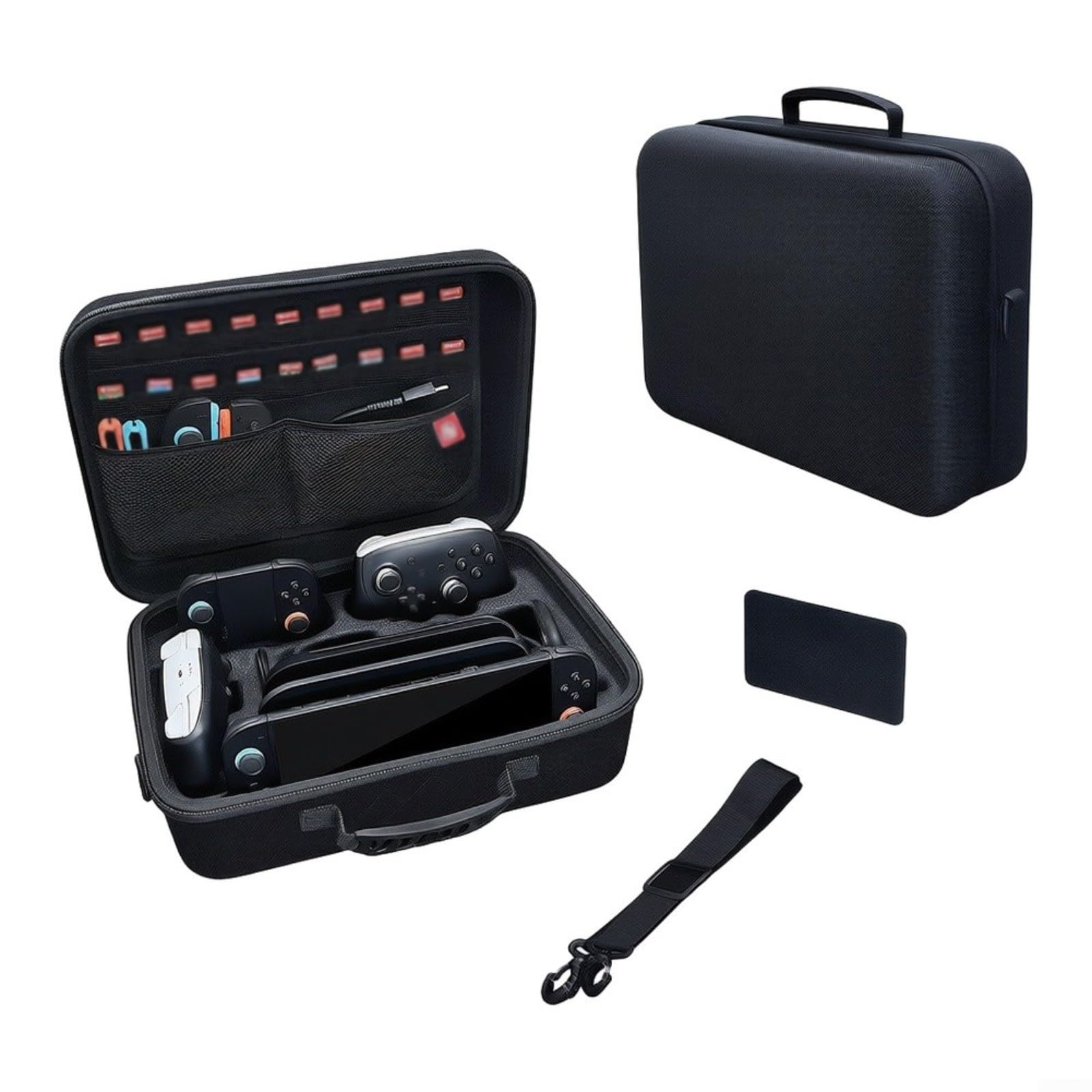 Custodia rigida per Switch 2, borsa da viaggio antiurto in EVA con slot per schede di gioco, spazioso organizer per console Dock Pro Controller e accessori, nero