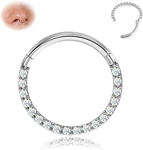 BodyBonita Anneaux de Piercing Septum Clicker avec CZ - Acier Chirurgical 316L 1
