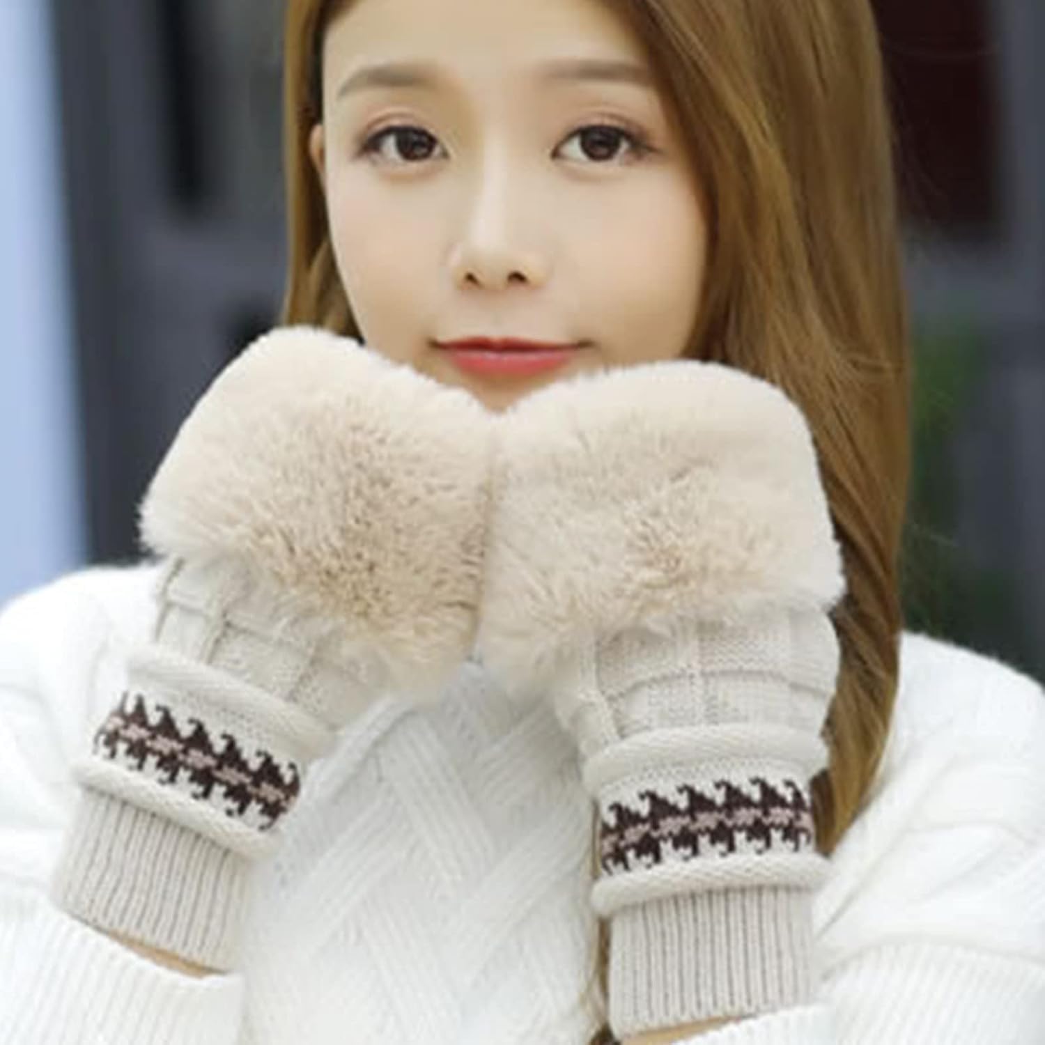 Gorro de Invierno para Mujer, Gorro de Punto de Invierno con pompón, Gorro de Punto de Felpa y protección para los oídos cálido y Grueso para otoño e Invierno