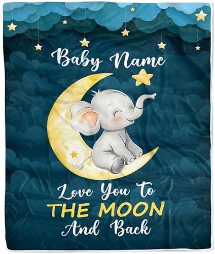 TeesNow Manta de bebé personalizada con nombre para niño, niña, elefante, te amo, recién nacido, guardería, hija, hijo, sobrino, cumpleaños,