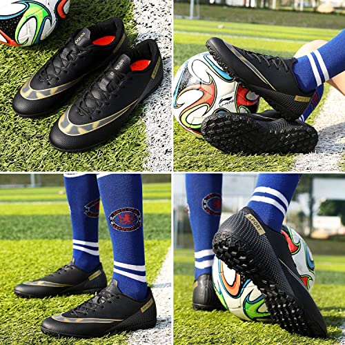 Ydvxbe Men's Football Shoes Youth Soccer Shoes Adults Professional Tf Sneaker Athletic Indoor Team Training Black #TOP5