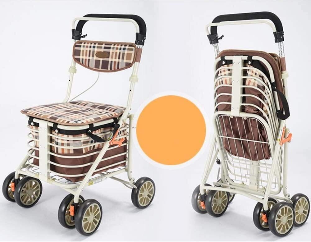 Chodzik dla seniorów, wałek do kółek medyczny chodzik, aluminiowy czterokołowy rollator pomoc w chodzeniu, siedzenie i kosz na zakupy, regulowana wysokość, lekka i bezpieczna konstrukcja
