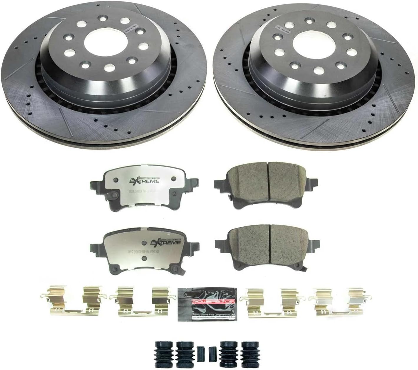 PowerStop Rear Brake Kit For Jeep Gladiator 2020-24 | Jeep Wrangler 2021-24 - Truck & Tow Carbon Fiber Ceramic Brake Pads + Drilled & Slotted Rotors Upgrade, K8490-36