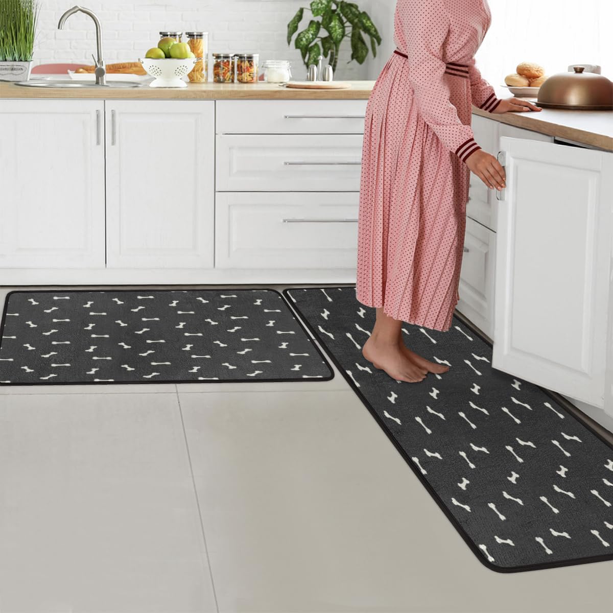 Bone - Set di 2 tappetini da cucina per pavimenti, antiscivolo, assorbenti, imbottiti, anti-fatica, lavabili, per casa, lavanderia, ufficio, 43,2 x 73,7 cm + 43,2 x 119,4 cm