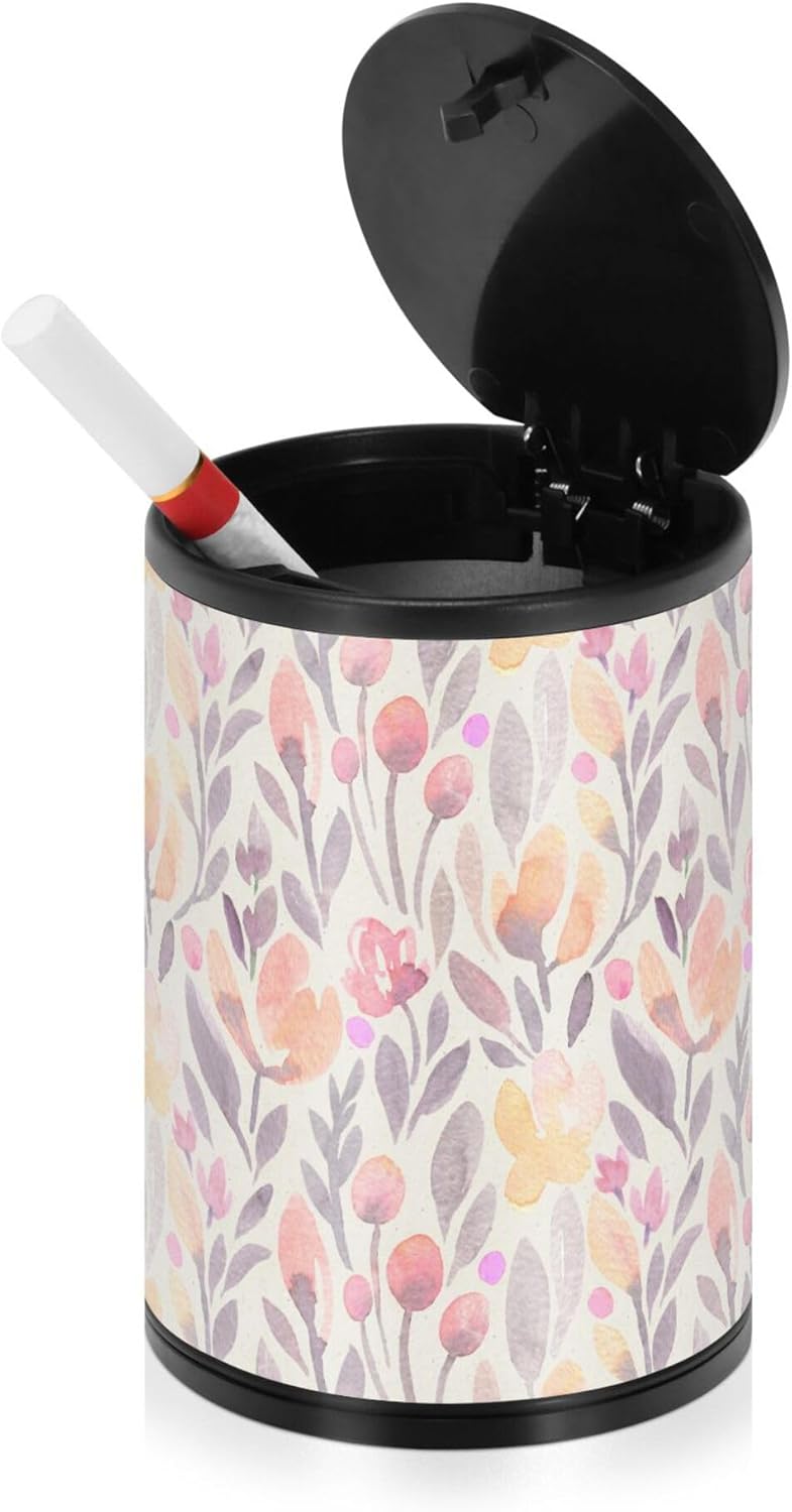 Floral Flowers Small Ashtrays for Cigarettes with Lid Stainless Steel